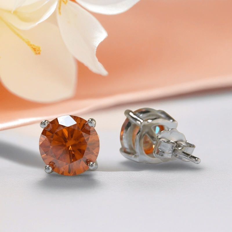 Women's 0.5/1/2/3 Carat 925 Silver Orange Moissanite Four-Claw Stud Earrings